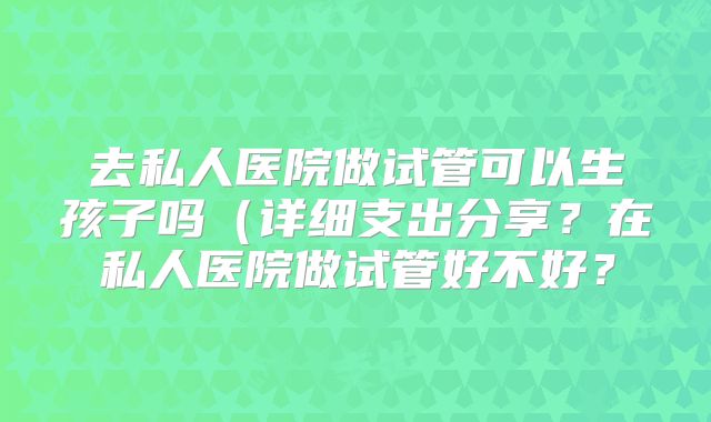 去私人医院做试管可以生孩子吗(详细支出分享?在私人医院做试管好不好?