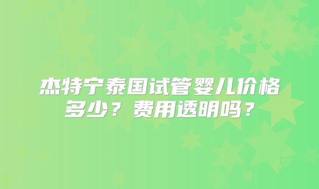杰特宁泰国试管婴儿价格多少？费用透明吗？