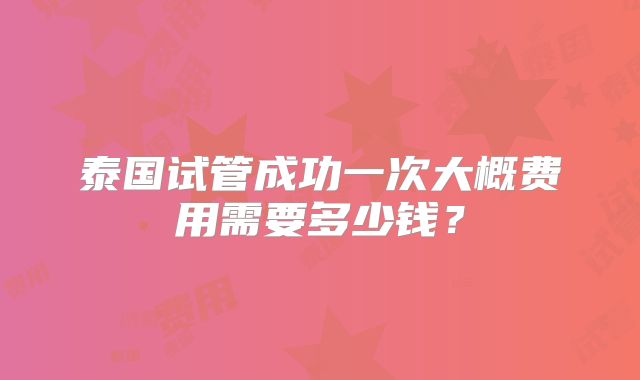 泰国试管成功一次大概费用需要多少钱？