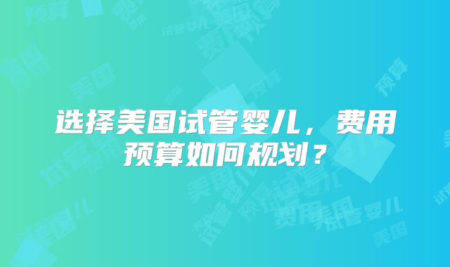 选择美国试管婴儿，费用预算如何规划？