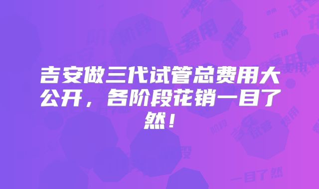 吉安做三代试管总费用大公开,各阶段花销一目了然!