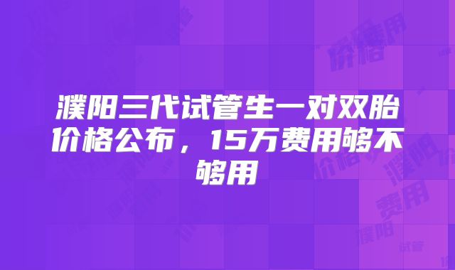 濮阳三代试管生一对双胎价格公布，15万费用够不够用