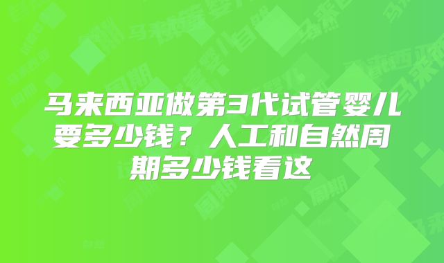 马来西亚做第3代试管婴儿要多少钱？人工和自然周期多少钱看这