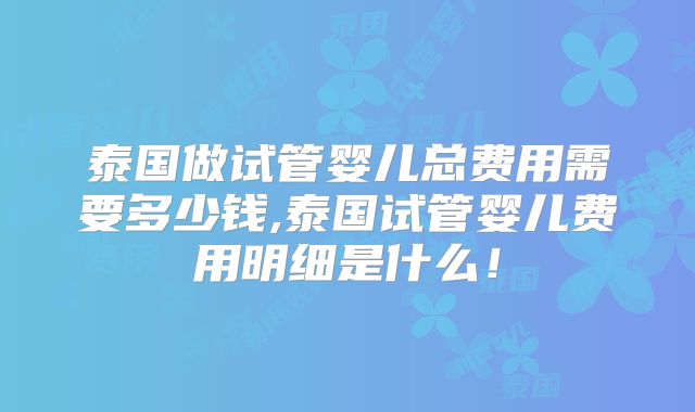 泰国做试管婴儿总费用需要多少钱,泰国试管婴儿费用明细是什么！