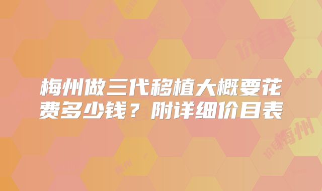 梅州做三代移植大概要花费多少钱？附详细价目表