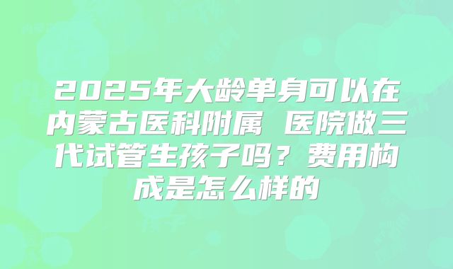 2025年大龄单身可以在内蒙古医科附属 医院做三代试管生孩子吗?费用构成是怎么样的