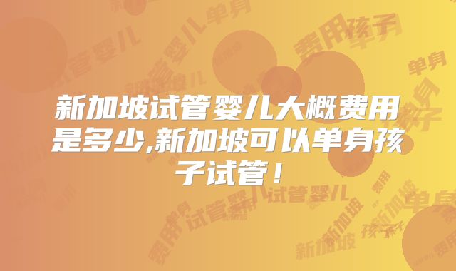 新加坡试管婴儿大概费用是多少,新加坡可以单身孩子试管！