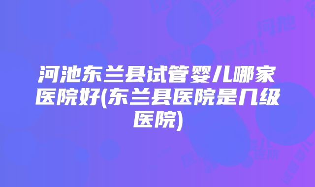 河池东兰县试管婴儿哪家医院好(东兰县医院是几级医院)