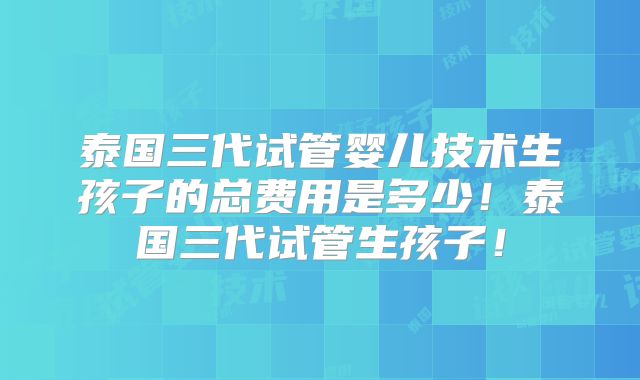 泰国三代试管婴儿技术生孩子的总费用是多少！泰国三代试管生孩子！