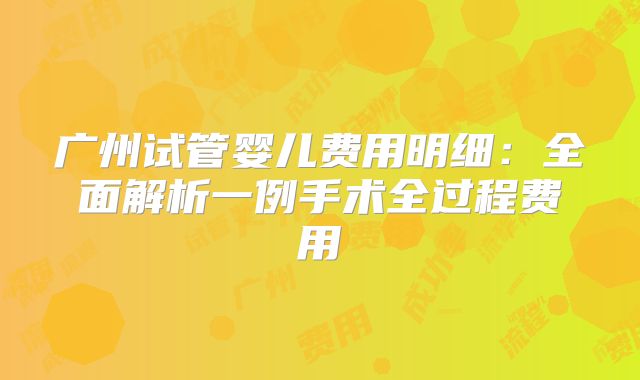 广州试管婴儿费用明细：全面解析一例手术全过程费用