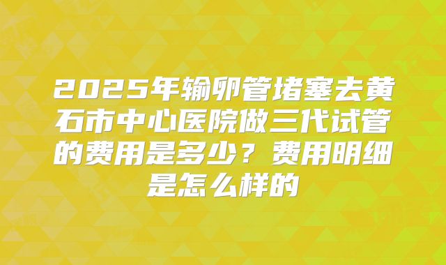 2025年输卵管堵塞去黄石市中心医院做三代试管的费用是多少？费用明细是怎么样的