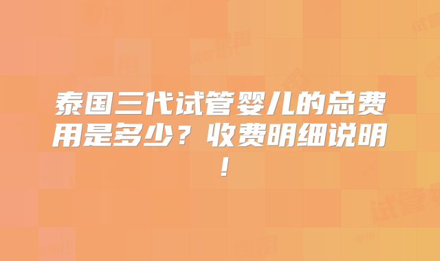 泰国三代试管婴儿的总费用是多少？收费明细说明！