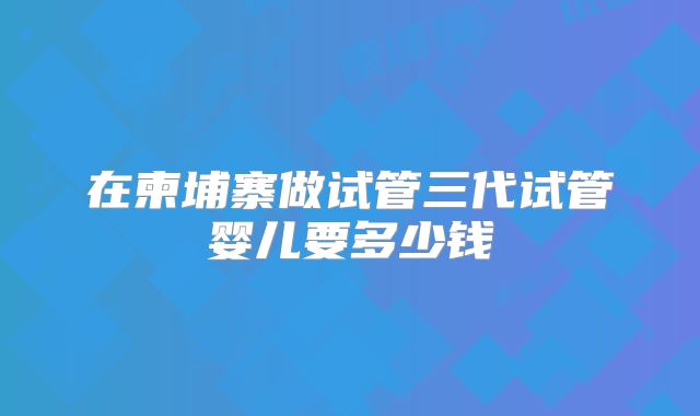 在柬埔寨做试管三代试管婴儿要多少钱