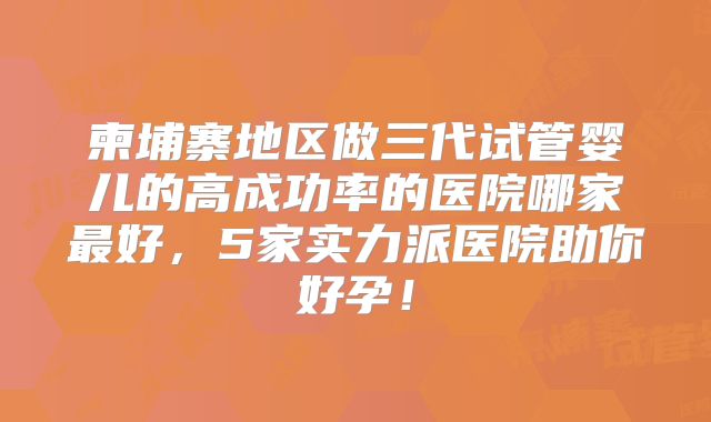 柬埔寨地区做三代试管婴儿的高成功率的医院哪家最好，5家实力派医院助你好孕！