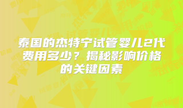 泰国的杰特宁试管婴儿2代费用多少？揭秘影响价格的关键因素