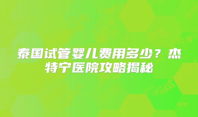 泰国试管婴儿费用多少?杰特宁医院攻略揭秘