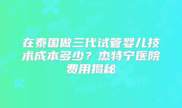 在泰国做三代试管婴儿技术成本多少？杰特宁医院费用揭秘
