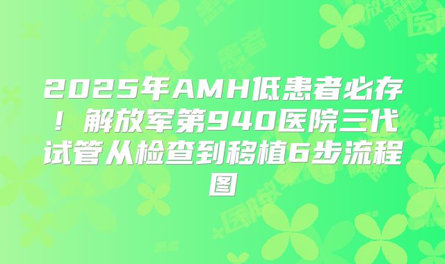 2025年AMH低患者必存！解放军第940医院三代试管从检查到移植6步流程图