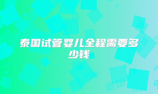 泰国试管婴儿全程需要多少钱