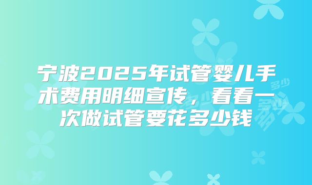 宁波2025年试管婴儿手术费用明细宣传，看看一次做试管要花多少钱