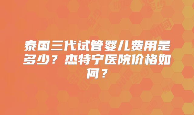 泰国三代试管婴儿费用是多少？杰特宁医院价格如何？