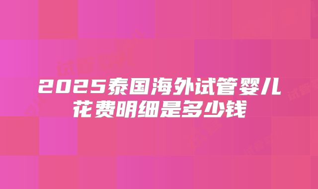 2025泰国海外试管婴儿花费明细是多少钱