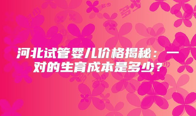 河北试管婴儿价格揭秘：一对的生育成本是多少？