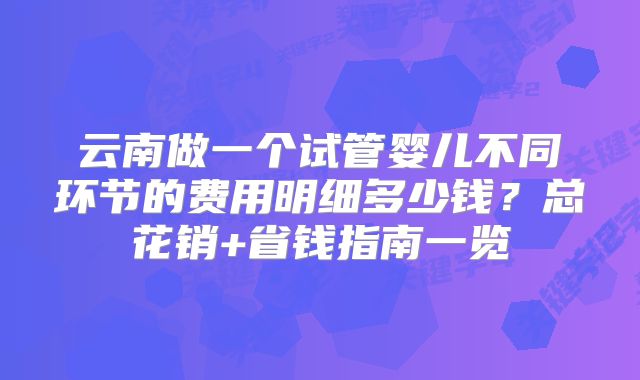 云南做一个试管婴儿不同环节的费用明细多少钱？总花销+省钱指南一览
