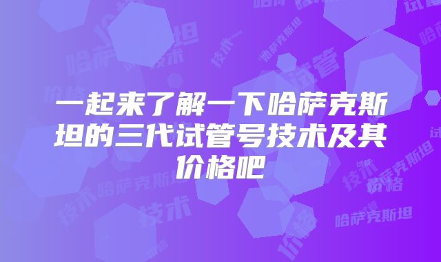 一起来了解一下哈萨克斯坦的三代试管号技术及其价格吧