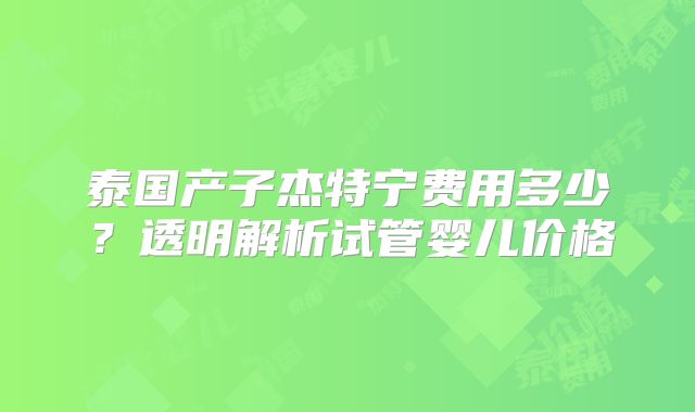 泰国产子杰特宁费用多少？透明解析试管婴儿价格