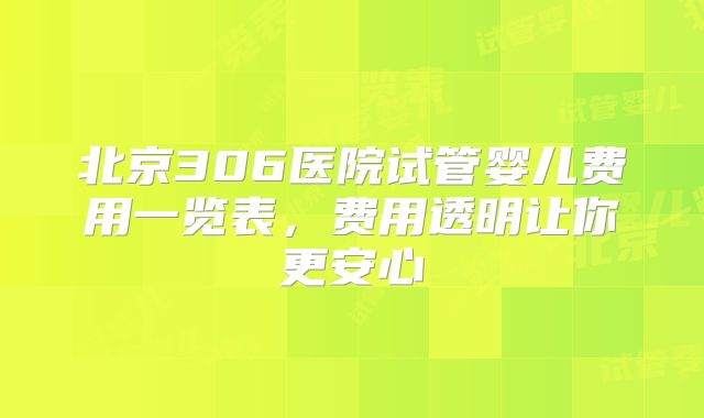 北京306医院试管婴儿费用一览表，费用透明让你更安心