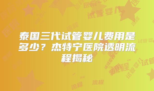 泰国三代试管婴儿费用是多少？杰特宁医院透明流程揭秘