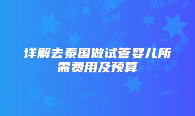 详解去泰国做试管婴儿所需费用及预算