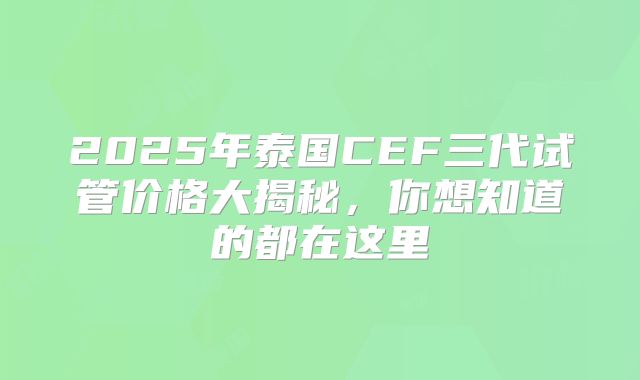 2025年泰国CEF三代试管价格大揭秘，你想知道的都在这里