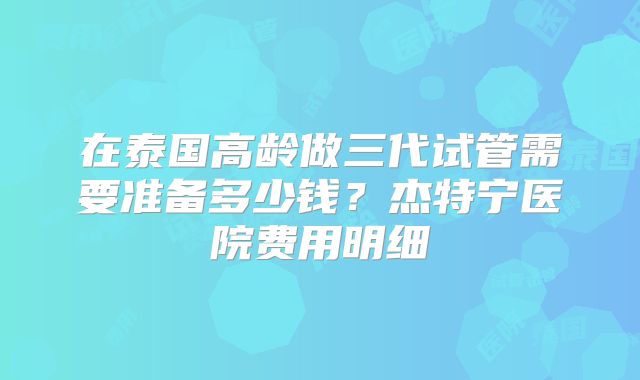 在泰国高龄做三代试管需要准备多少钱？杰特宁医院费用明细