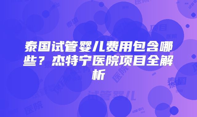 泰国试管婴儿费用包含哪些？杰特宁医院项目全解析