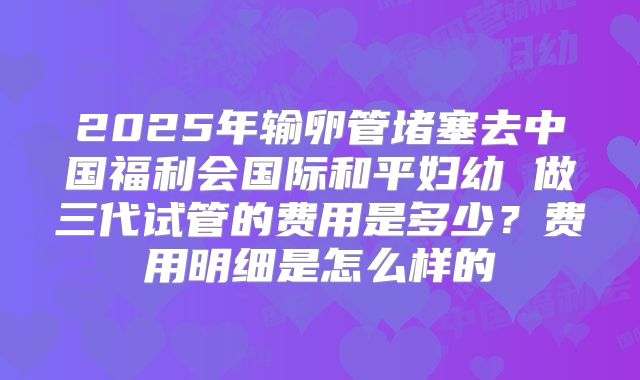 2025年输卵管堵塞去中国福利会国际和平妇幼 做三代试管的费用是多少?费用明细是怎么样的