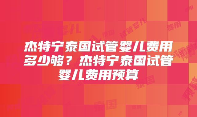 杰特宁泰国试管婴儿费用多少够？杰特宁泰国试管婴儿费用预算
