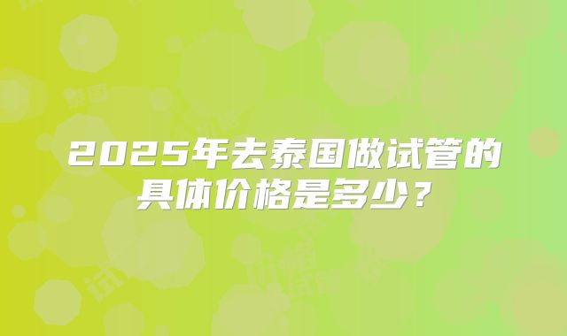 2025年去泰国做试管的具体价格是多少？