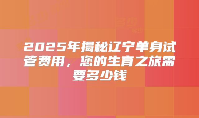 2025年揭秘辽宁单身试管费用，您的生育之旅需要多少钱