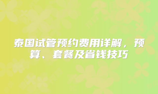 泰国试管预约费用详解，预算、套餐及省钱技巧