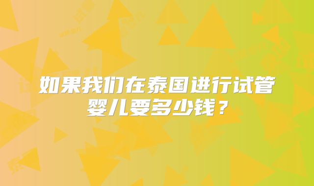 如果我们在泰国进行试管婴儿要多少钱?