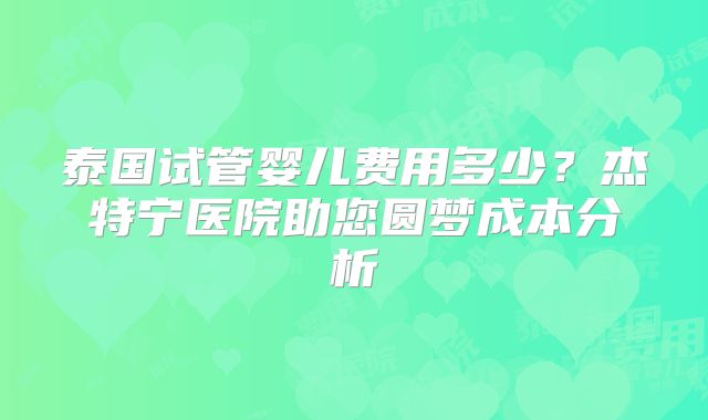 泰国试管婴儿费用多少？杰特宁医院助您圆梦成本分析