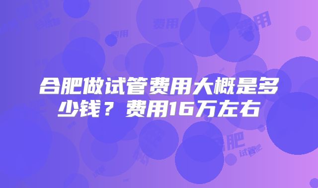 合肥做试管费用大概是多少钱？费用16万左右