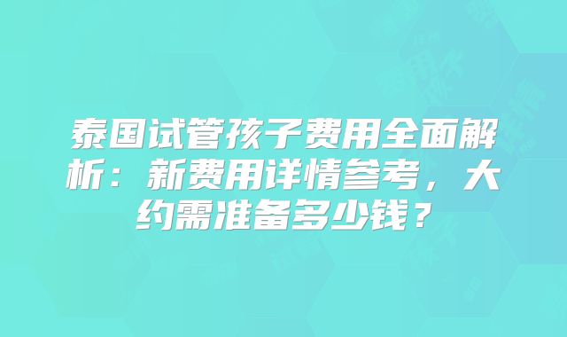 泰国试管孩子费用全面解析:新费用详情参考,大约需准备多少钱?