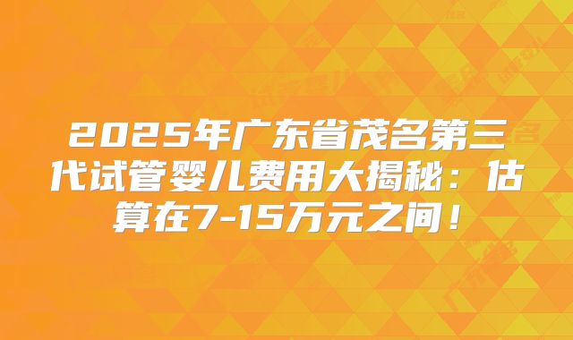 2025年广东省茂名第三代试管婴儿费用大揭秘：估算在7-15万元之间！