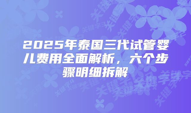 2025年泰国三代试管婴儿费用全面解析，六个步骤明细拆解