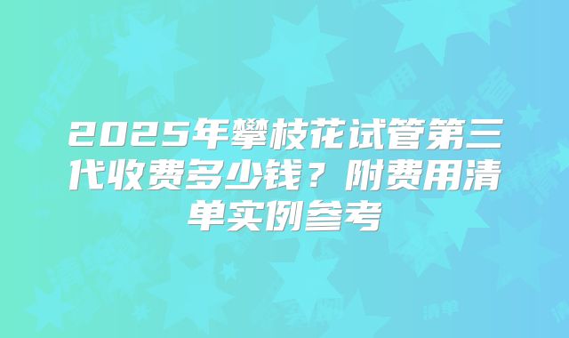 2025年攀枝花试管第三代收费多少钱？附费用清单实例参考