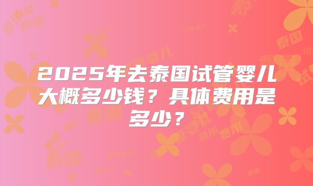 2025年去泰国试管婴儿大概多少钱？具体费用是多少？