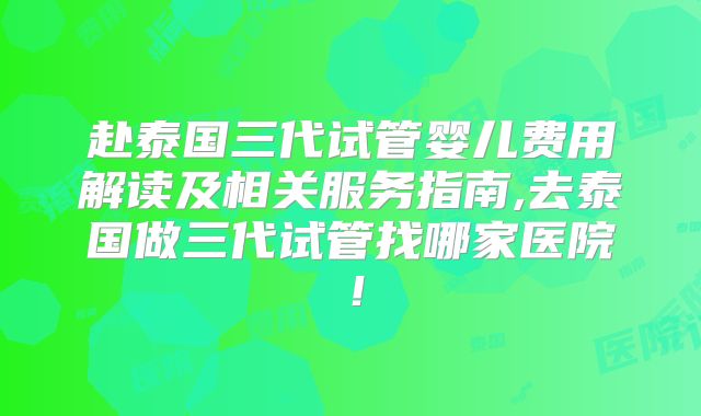 赴泰国三代试管婴儿费用解读及相关服务指南,去泰国做三代试管找哪家医院！